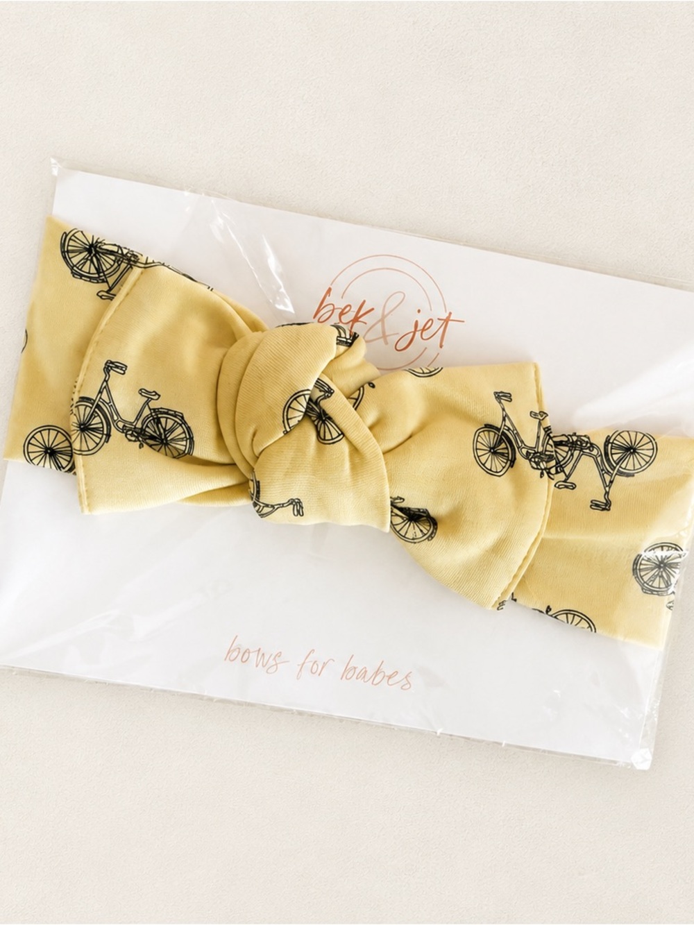 Bek & Jet Small Shop Girls Yellow Bicycle Print Knot Headband / Knotted headband